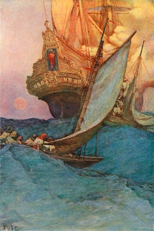 Um ataque a um galeão de after Howard Pyle