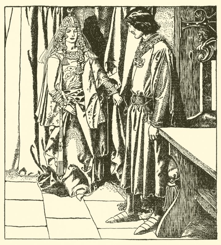 Rainha Morgana aparece para Sir Lancelote de after Howard Pyle