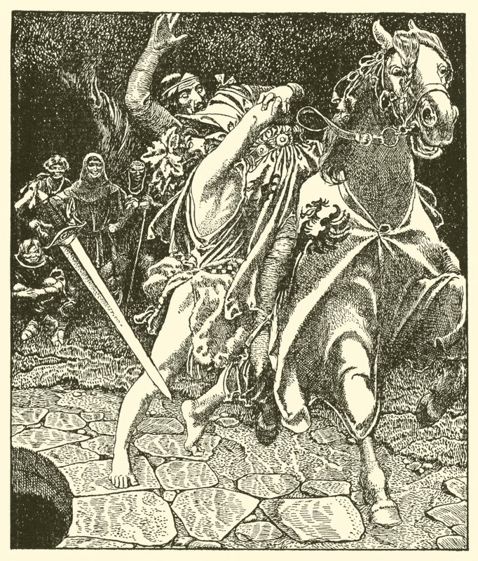 Sir Kay e o Forest Madman de after Howard Pyle