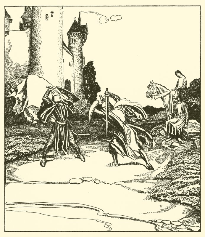 Sir Lancelote faz batalha com Sir Turquine de after Howard Pyle