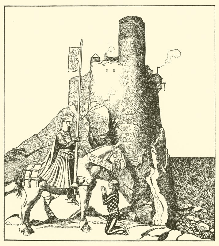 Sir Tristão vem ao seu castelo de Sir Nabon de after Howard Pyle