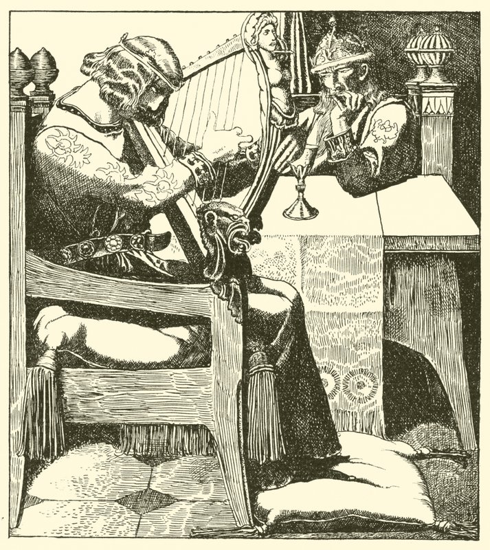 Sir Tristram harpa antes do rei Marcos de after Howard Pyle