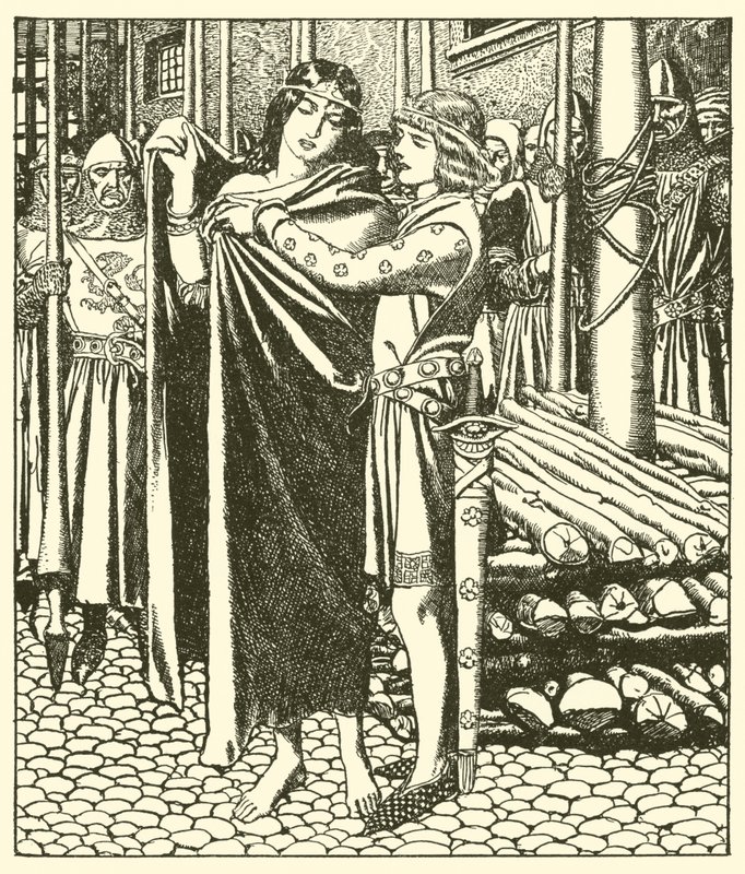 Tristram socorre a senhora Moeya de after Howard Pyle