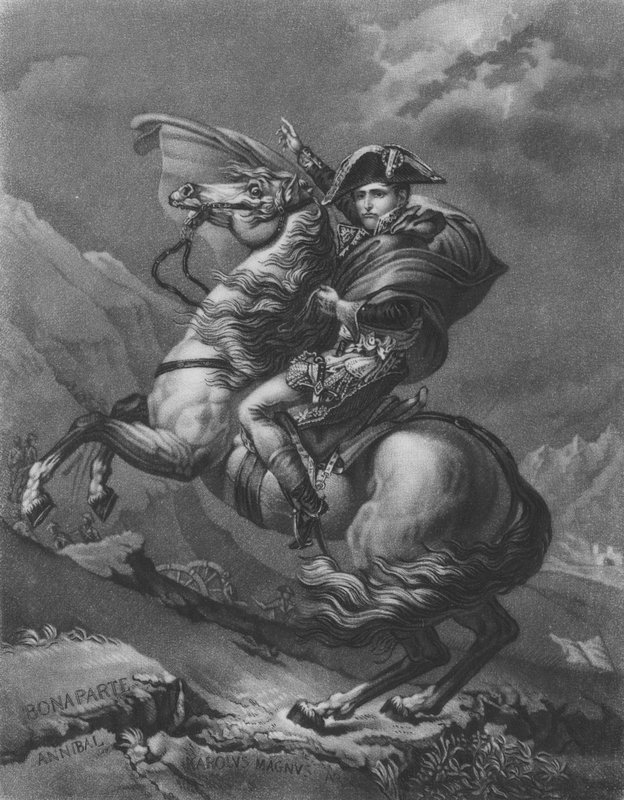 Napoleão Bonaparte cruzando os Alpes de after Jacques Louis David