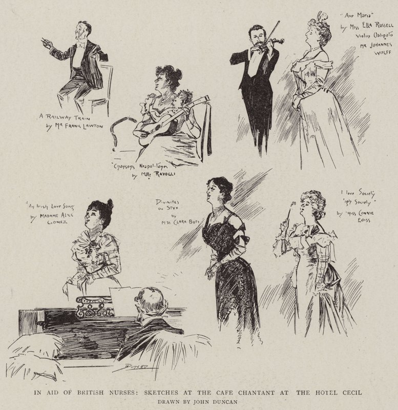 Em Auxílio de Enfermeiros Britânicos, Sketches no Café Chantant no Hotel Cecil de after John Duncan