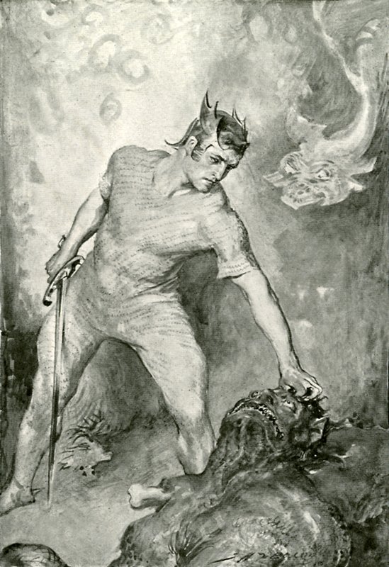 Beowulf corta a cabeça de Grendel de after John Henry Frederick Bacon