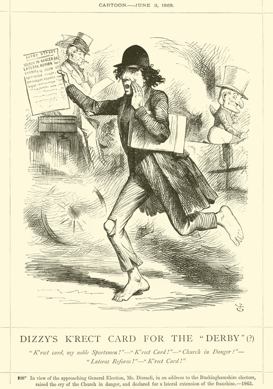 Cartão Dizzys Krect para o Derby  de after John Tenniel