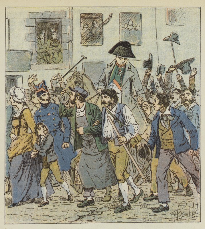 Em seu retorno da ilha de Elba, o imperador foi recebido no Faubourg Saint-Antoine com um entusiasmo incomparável. de after Louis Charles Bombled