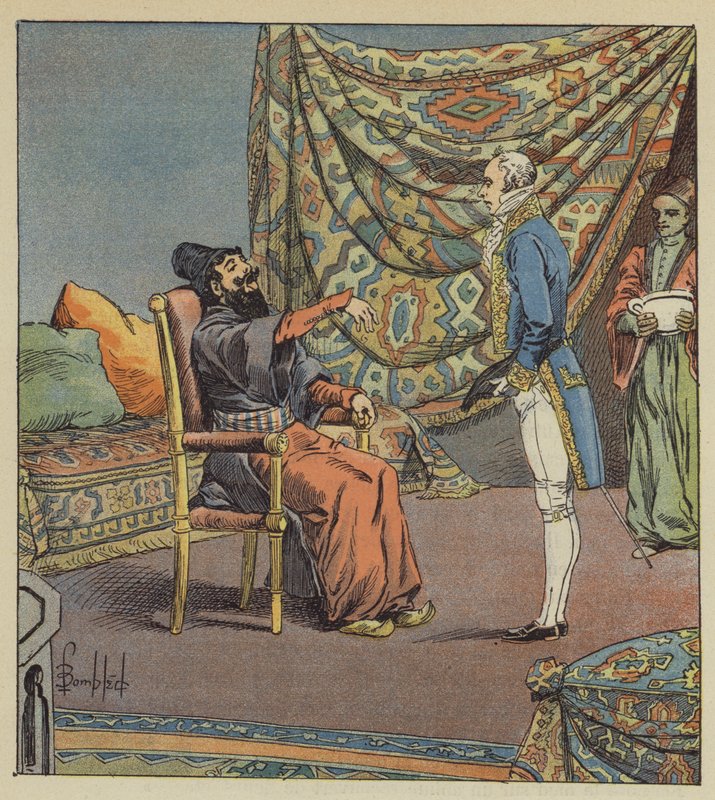 Asker-Khan, embaixador da Pérsia, leva Marbois, presidente do Tribunal de Contas, para o médico de after Louis Charles Bombled