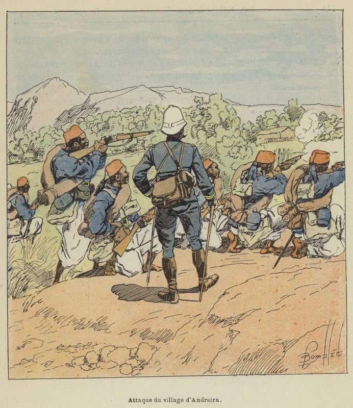 Ataque da aldeia de Andratra de after Louis Charles Bombled