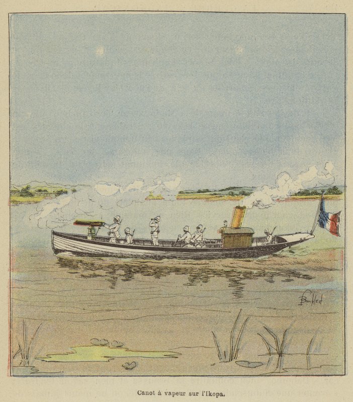 Steamboat em Ikopa de after Louis Charles Bombled