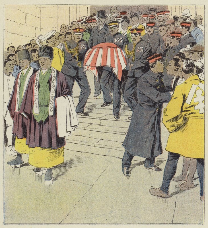 Cerimônia militar religiosa em Tokio de after Louis Charles Bombled