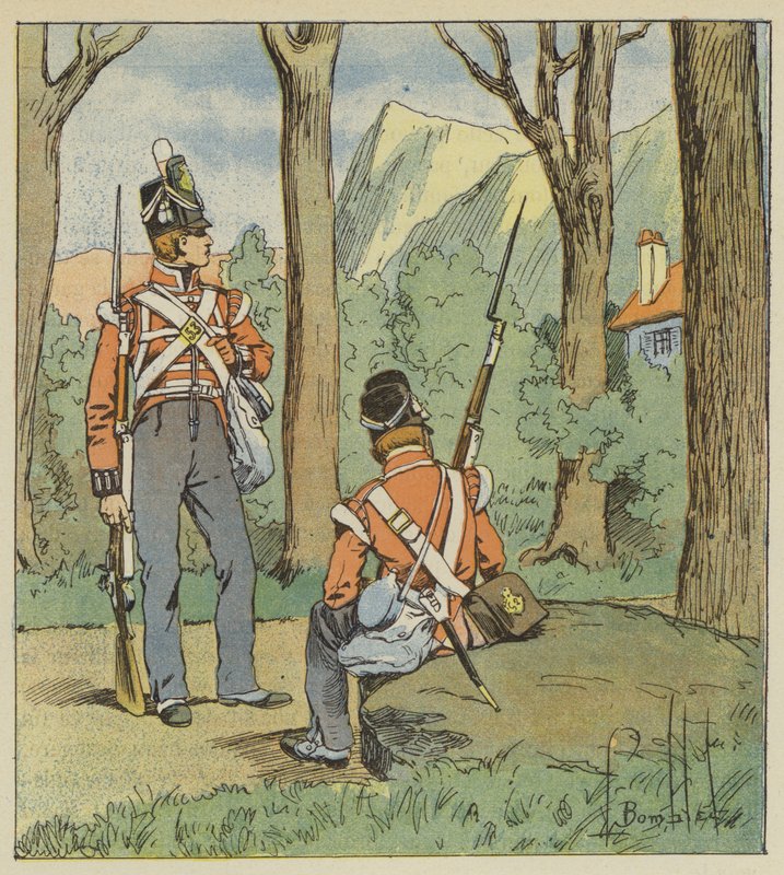 É onde os dois soldados ingleses tinham posto para nos ver de after Louis Charles Bombled