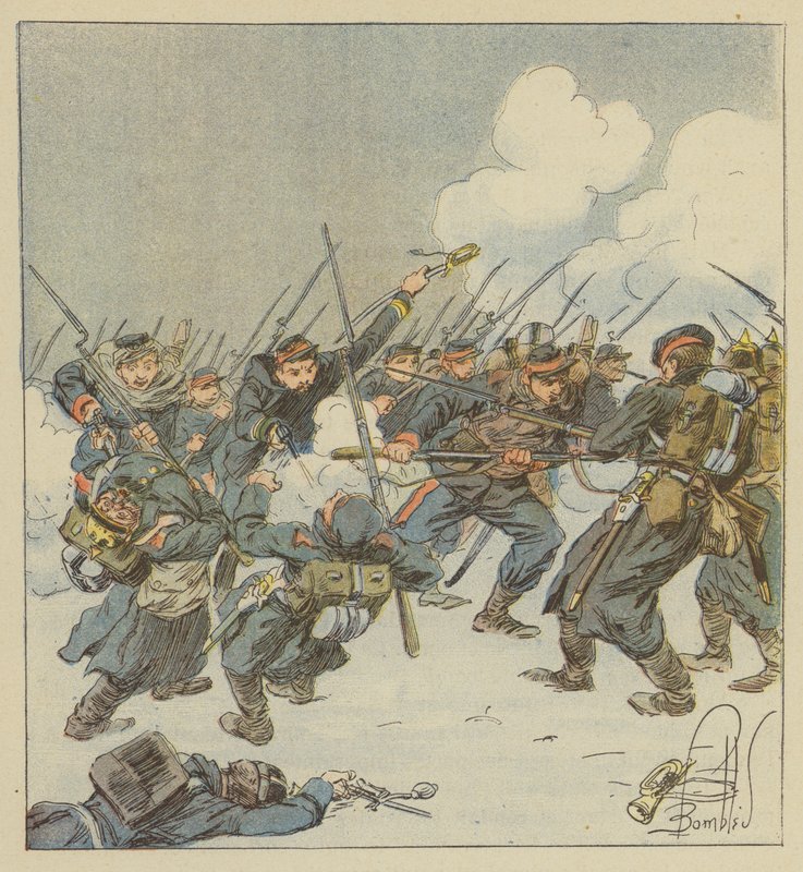 Carregar na baioneta do 22o móvel (Dordogne), na luta de Saint-Jean-sur-Erve de after Louis Charles Bombled