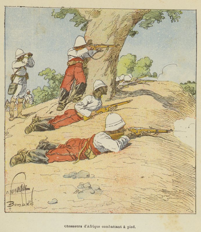 Lutadores africanos lutando a pé de after Louis Charles Bombled