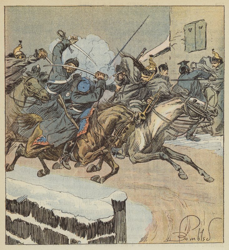Luta de Nouans-le-Fuzelier, o intendente Lajersie mata o major do regimiento de hussardos de Posen de after Louis Charles Bombled