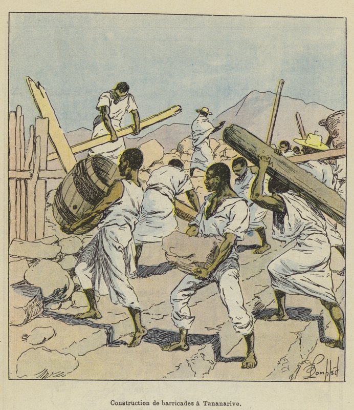 Construção de barricadas em Tananarive de after Louis Charles Bombled