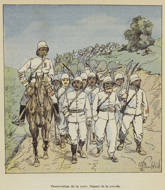 Construção da estrada, partida da corvee de after Louis Charles Bombled