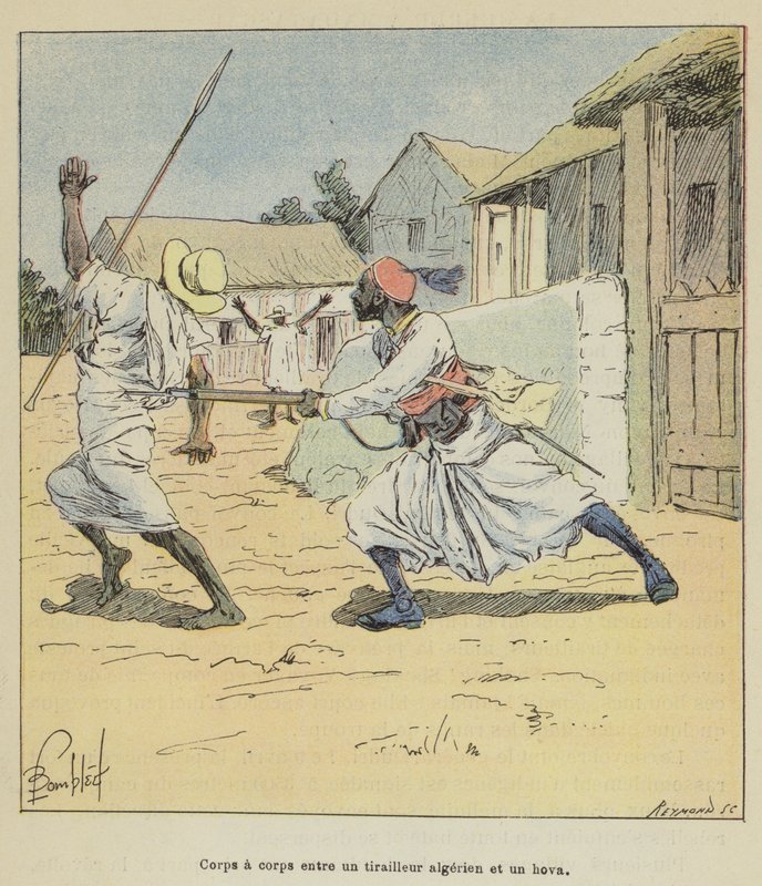 Corpo a corpo entre um lutador argelino e um chiqueiro de after Louis Charles Bombled