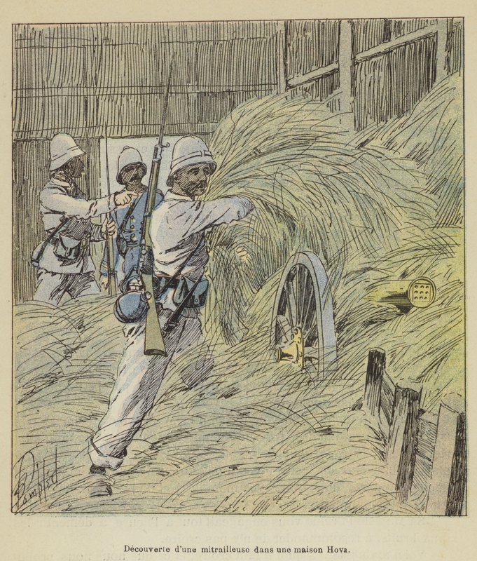 Descoberta de uma metralhadora em uma casa Hova de after Louis Charles Bombled