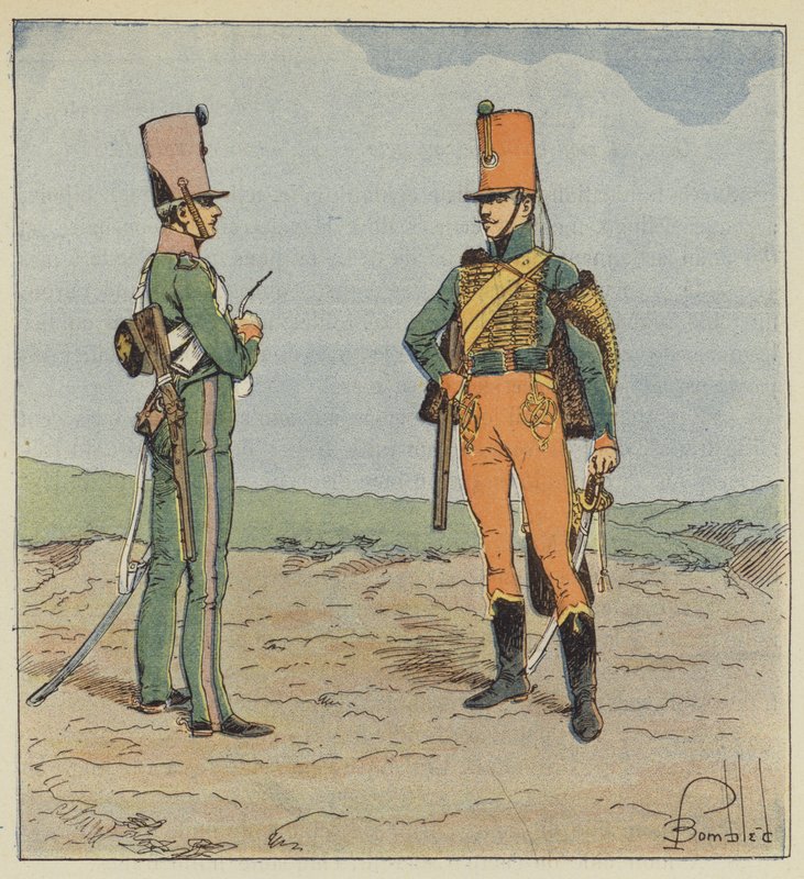 Escoteiro e Caçador de Cavalos, Jovem Guarda 1813-1815 de after Louis Charles Bombled