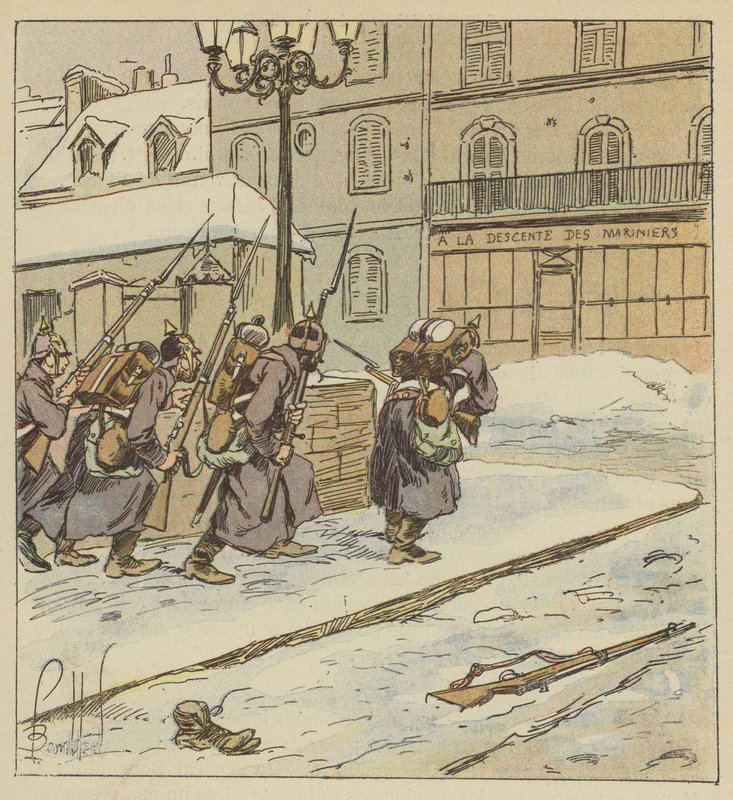 Entrada tardia e prudente dos primeiros prussianos em Le Mans de after Louis Charles Bombled