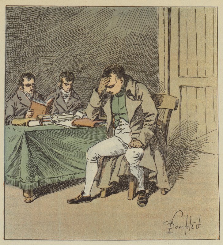 E Napoleão ficou em silêncio por alguns momentos, sua cabeça descansando em uma de suas mãos de after Louis Charles Bombled