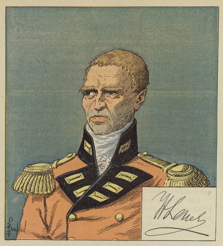 Hudson Lowe dapres um desenho da Bibliotheque Nationale, a assinatura de Lowe de after Louis Charles Bombled