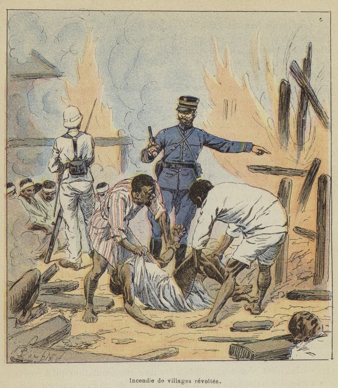 Fogo de aldeias revoltadas de after Louis Charles Bombled