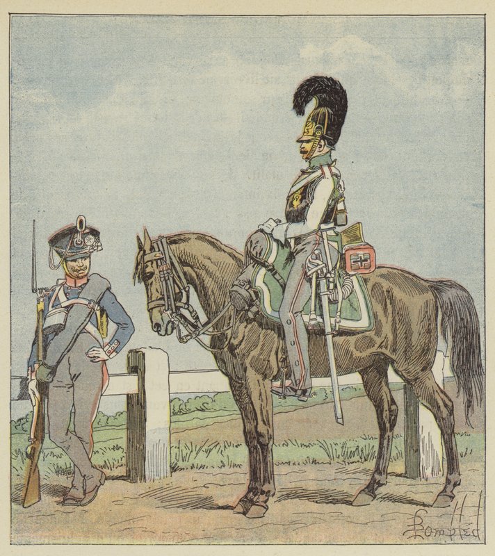 Infantaria da Linha Prussiana (42ª Reg) e Couraceiro Prussiano (1806) de after Louis Charles Bombled