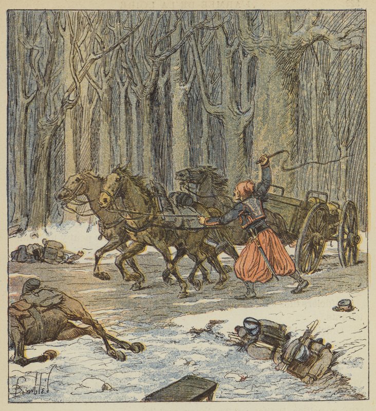 Jovem Zouave trazendo sozinho um pedaço de canhão de after Louis Charles Bombled