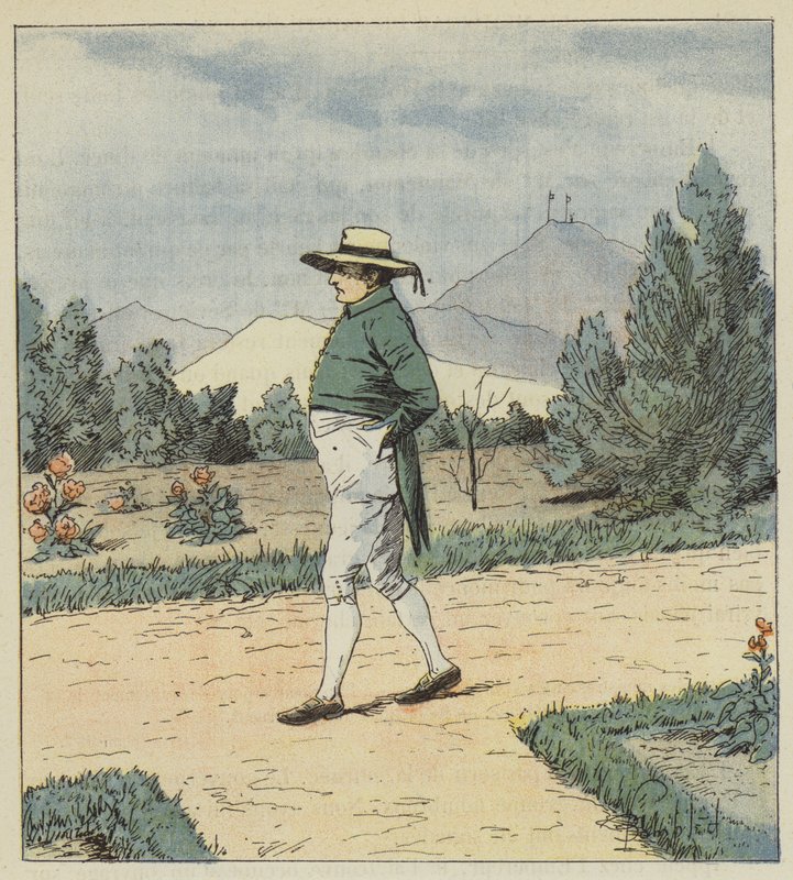 O imperador chegou ao jardim onde ele fez algumas voltas, sozinho de after Louis Charles Bombled