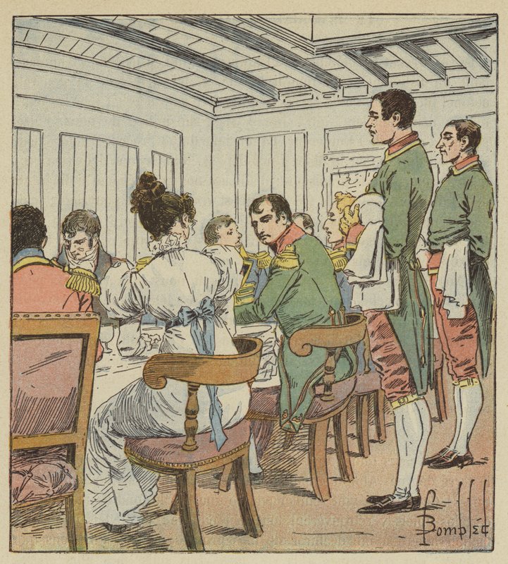 O imperador tinha à sua esquerda Madame de Montholon de after Louis Charles Bombled