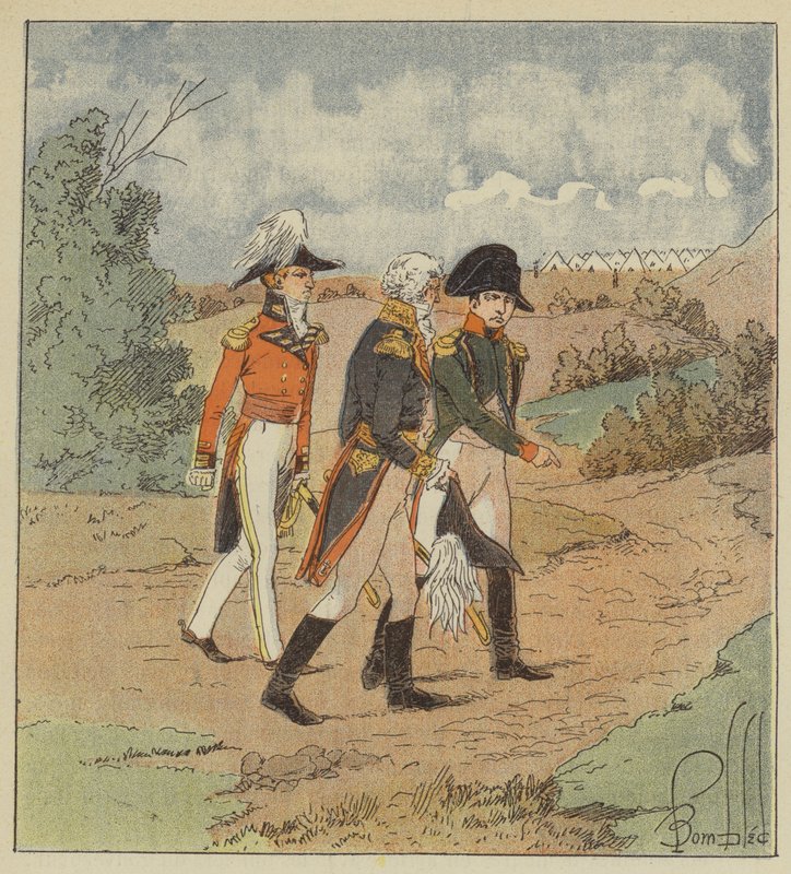 O imperador fala com o almirante inglês na presença do governador de after Louis Charles Bombled