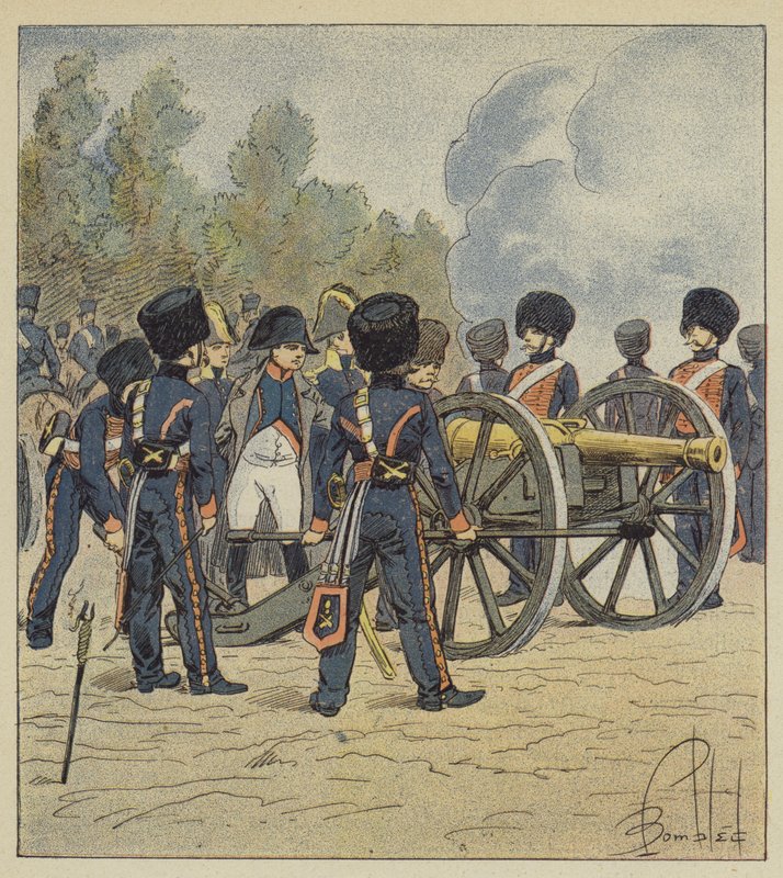 O próprio imperador aponta as peças da guarda em Montereau de after Louis Charles Bombled
