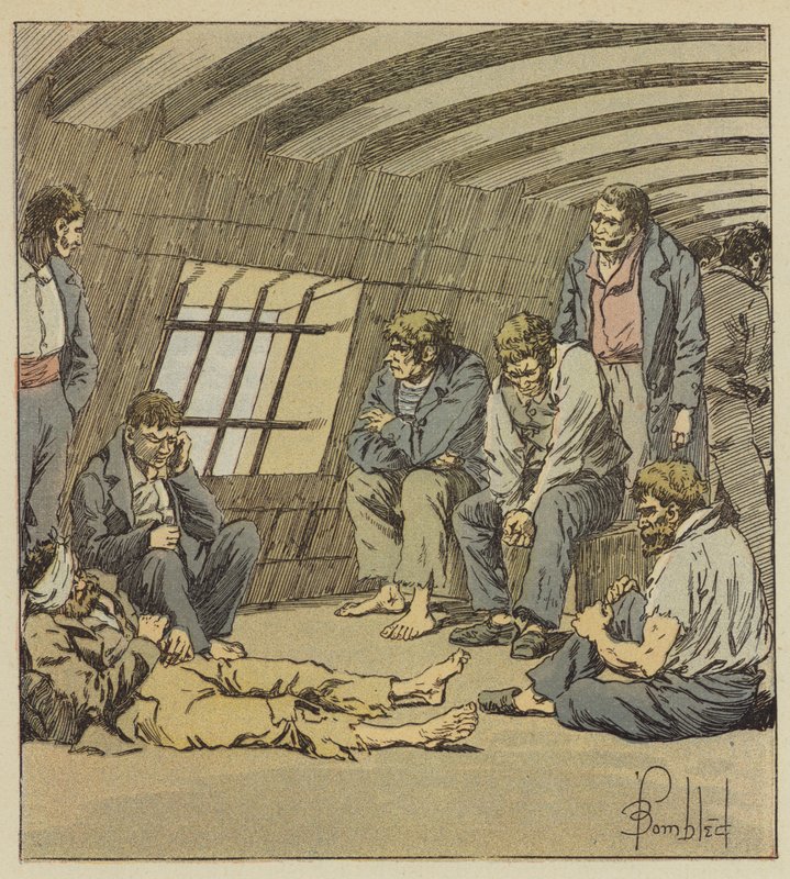 A maioria dos nossos bons marinheiros eram prisioneiros na Inglaterra de after Louis Charles Bombled