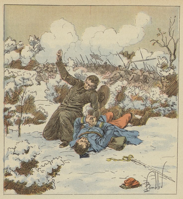 Labbe Fouqueray, irmão de um pontífice zouave, é morto no corpo do capitão de Bellevue de after Louis Charles Bombled