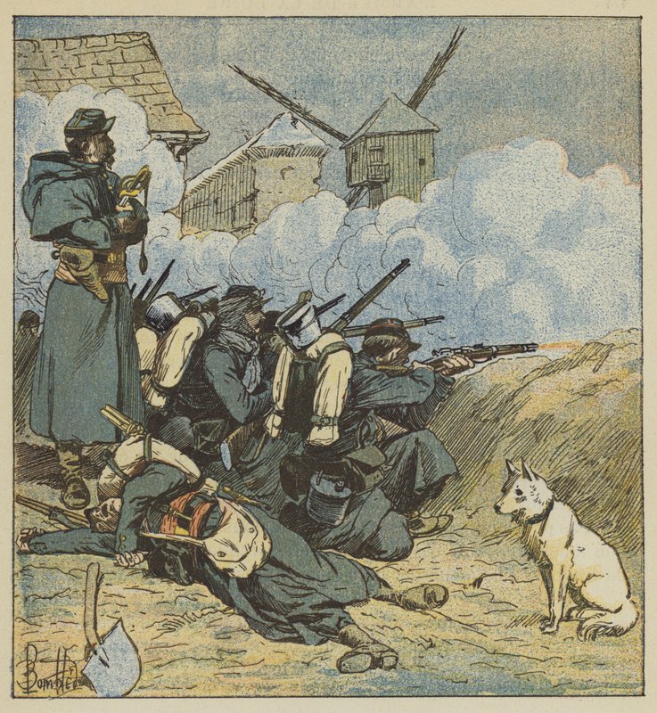 O 5º Batalhão de Infantaria Marinha no Moinho de Neuville de after Louis Charles Bombled