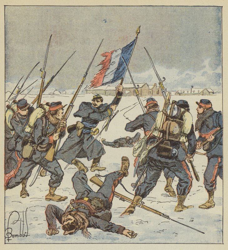 Capitão Couturie, o móvel de Sarthe, a bandeira em sua mão, atacou o Mee de after Louis Charles Bombled