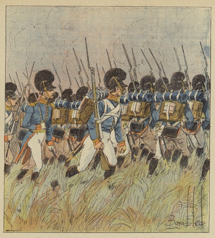 O centro da linha francesa foi guardado pelos bávaros de after Louis Charles Bombled