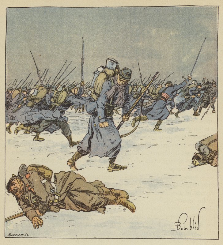 Hunter Martin, do 10º Batalhão, deixa sua baioneta no corpo de um oficial não comissionado da Prússia. de after Louis Charles Bombled