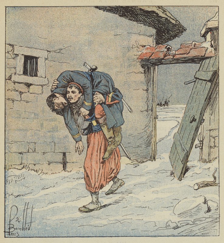 O quarterback de Colonna, 2o Zouaves, salva as mãos do inimigo que seu capitão dói de after Louis Charles Bombled