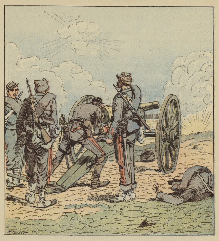 O tenente Coffinieres de Nordeck aponta as suas peças de after Louis Charles Bombled