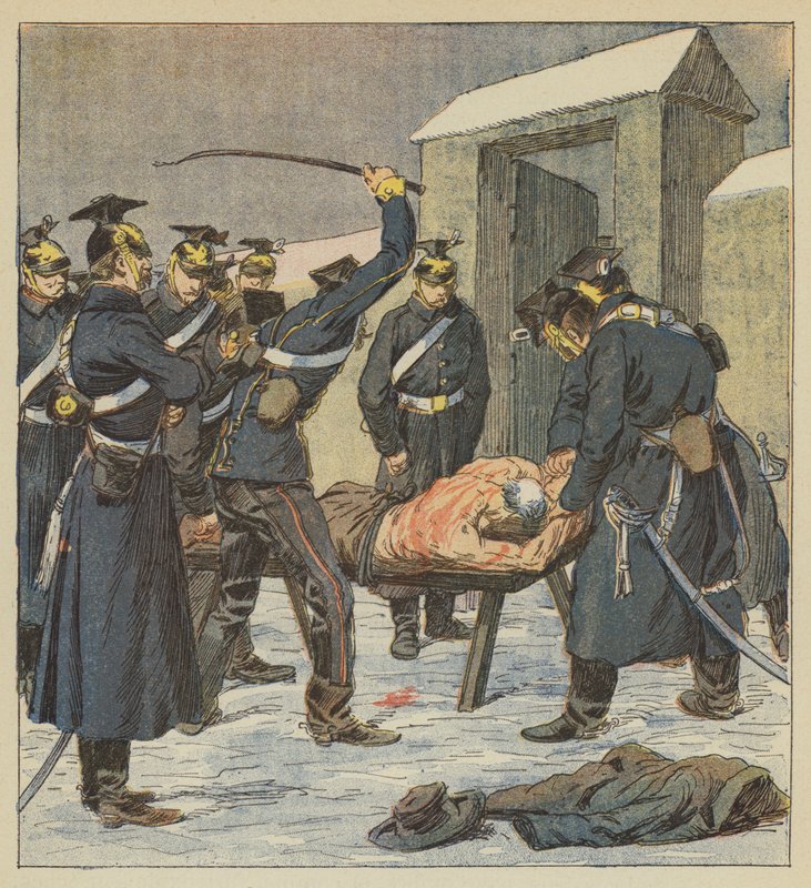 O prefeito de Villiers chicoteia o sangue por ordem de um oficial prussiano de after Louis Charles Bombled