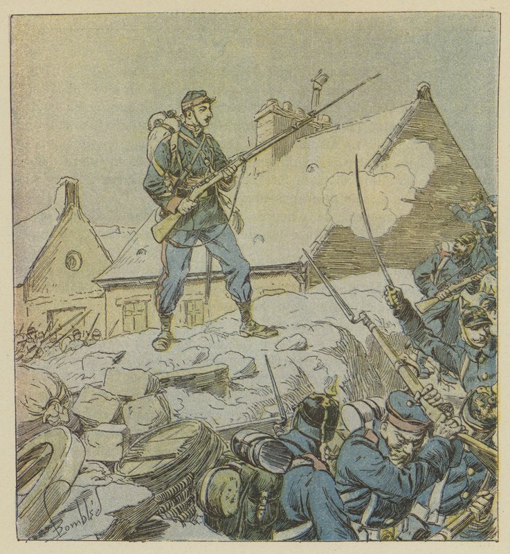 O sargento Pitou, entrando na barricada de Courceboeufs, decide tomar a aldeia de after Louis Charles Bombled
