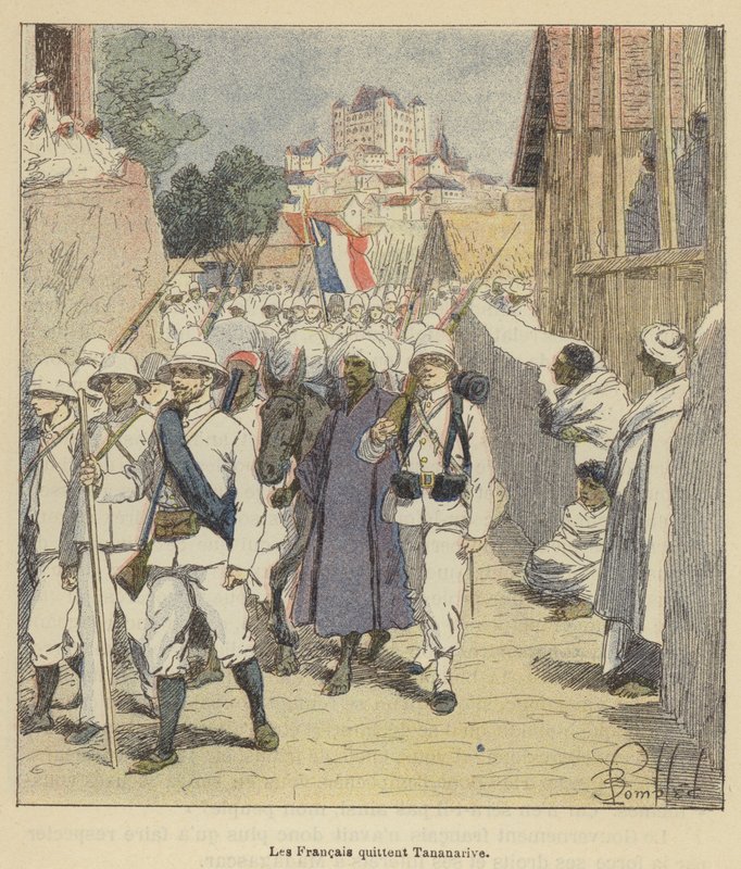 Os franceses saem de Tananarive de after Louis Charles Bombled