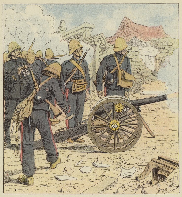 Os franceses atiram na porta de Choum-Tsche-Men de after Louis Charles Bombled