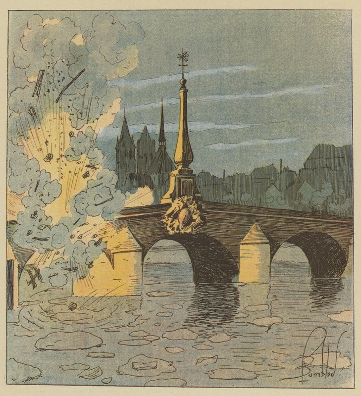 Os prussianos explodem a ponte de Blois para escapar de nossa perseguição de after Louis Charles Bombled
