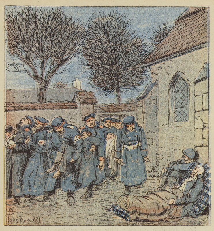Os feridos no pátio do presbitério de Lorcy de after Louis Charles Bombled