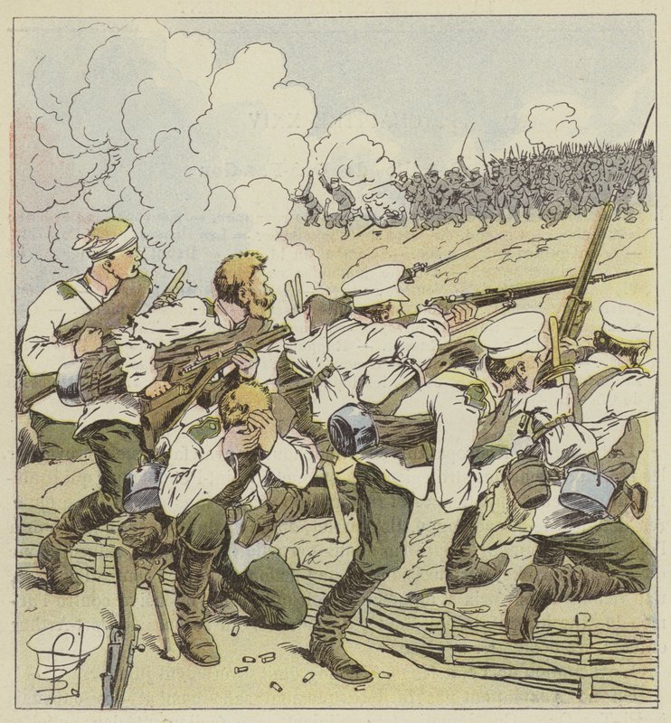 Os fuzileiros siberianos em Vafangou de after Louis Charles Bombled